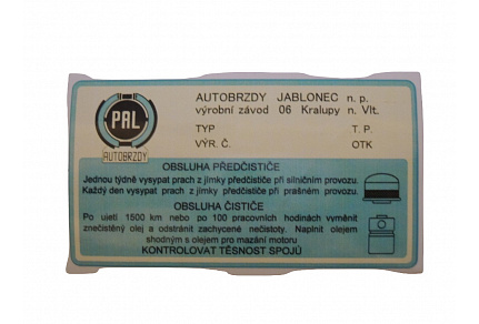 Samolepka vzduchového filtru Tatra 603 - PAL